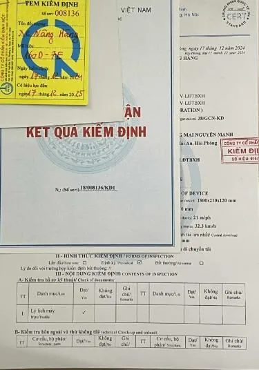 Giấy chứng nhận kết quả kiểm định thiết bị nâng