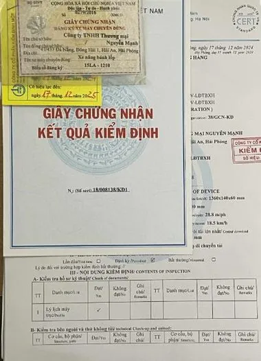 Giấy chứng nhận kết quả kiểm định thiết bị nâng